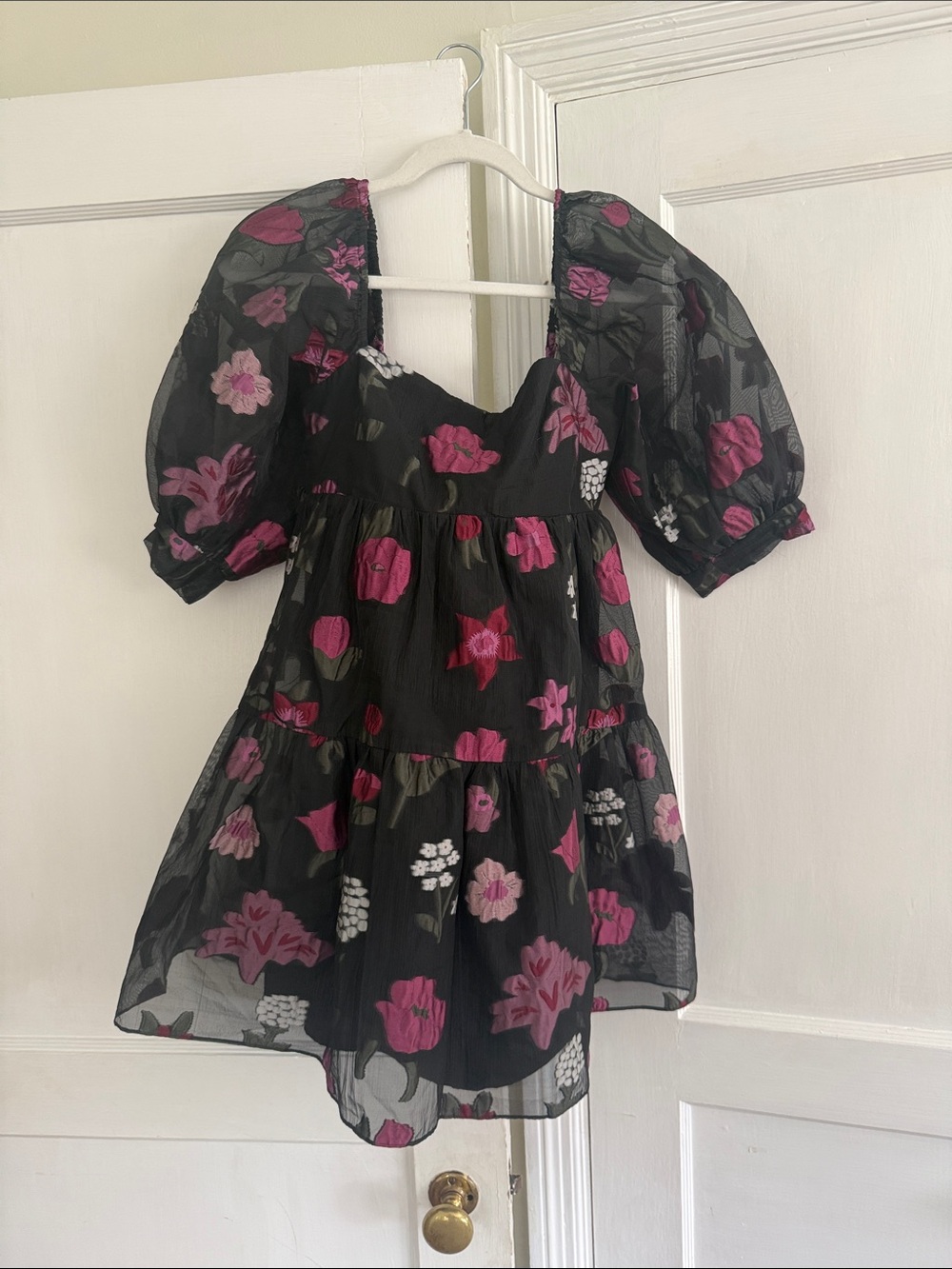 Amanda Uprichard Theodora Floral Brocade Puff-Sleeve Mini Dress